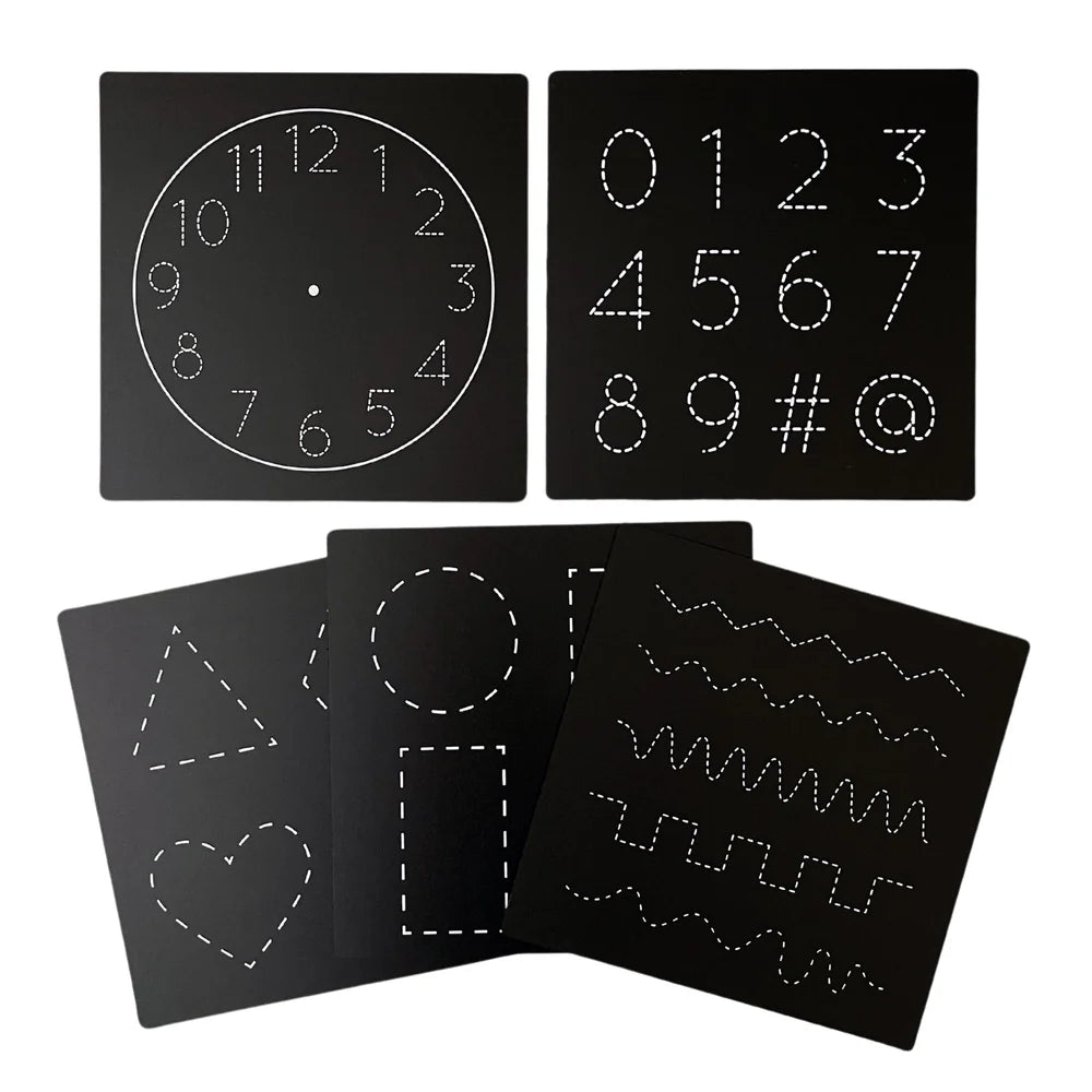 5 Dry Erase Montessori Chalk Board Set for Preschool- Shapes + Numbers