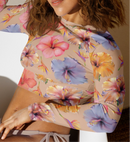 Sandy Watercolor Hibiscus Recycled Crop Top