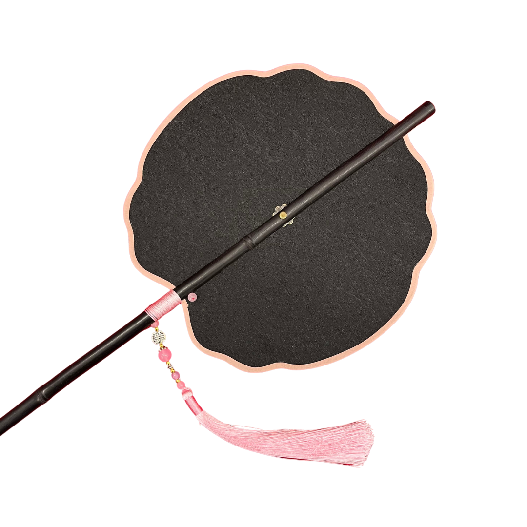 Huan Brocade Foldable Fan Black/Pink