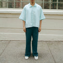 Dori Brocade Straight Collar Shirt Jade Blue