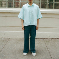 Dori Brocade Straight Collar Shirt Jade Blue