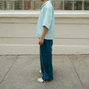 Dori Brocade Straight Collar Shirt Jade Blue