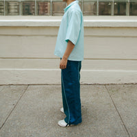 Dori Brocade Straight Collar Shirt Jade Blue