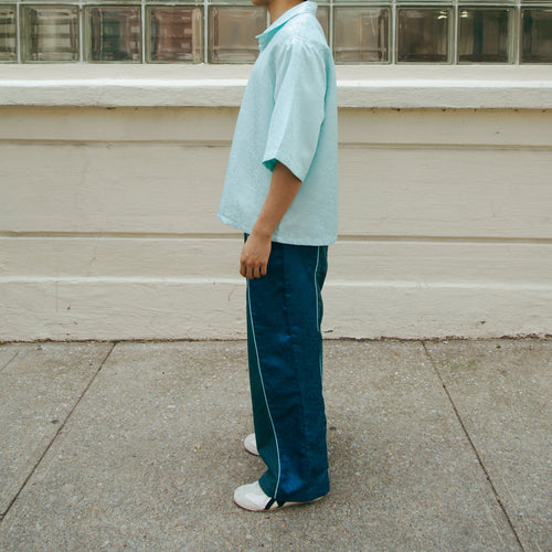 Dori Brocade Straight Collar Shirt Jade Blue
