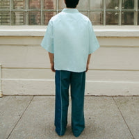 Dori Brocade Straight Collar Shirt Jade Blue