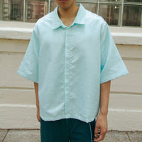 Dori Brocade Straight Collar Shirt Jade Blue