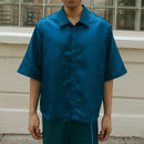 Dori Brocade Straight Collar Shirt Forest Blue