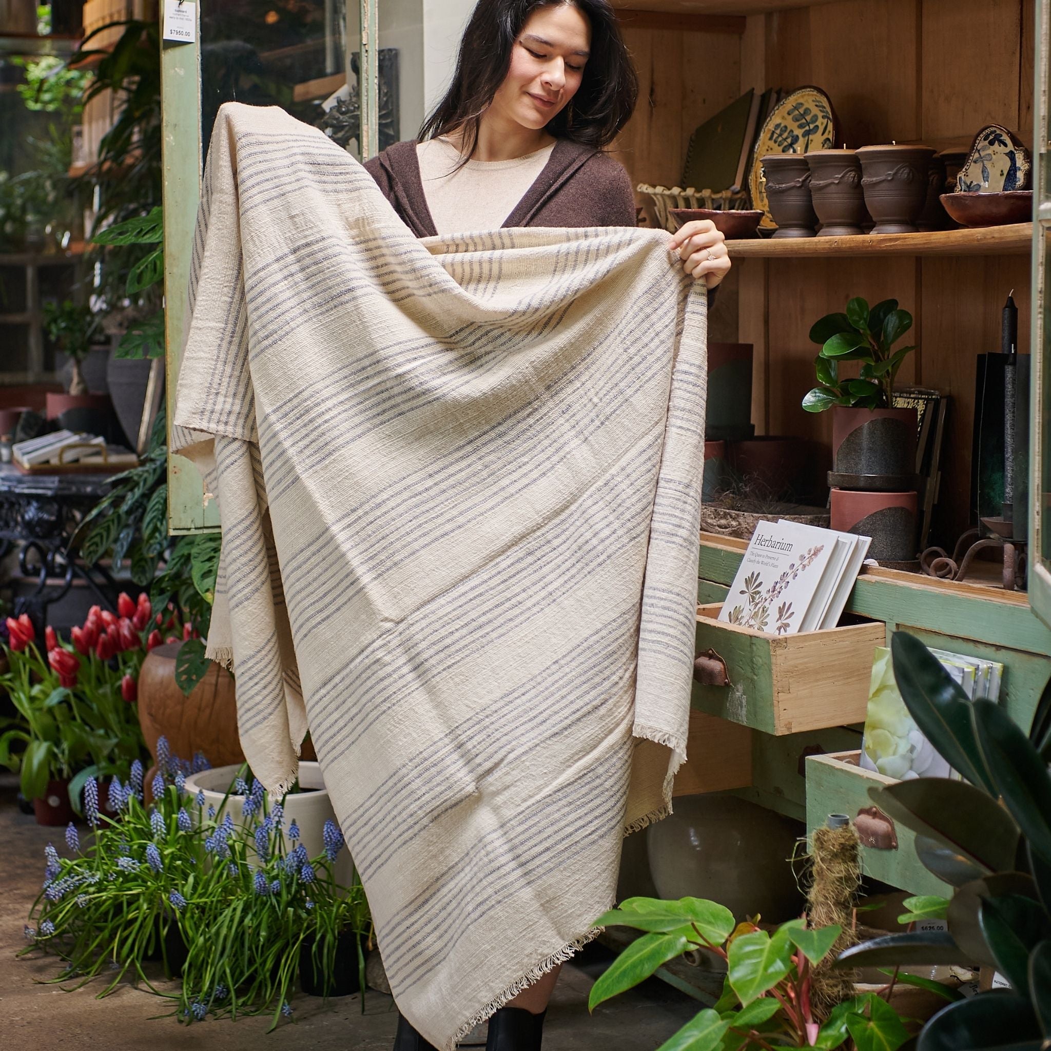 Silica Chalk Off White And Gray Stripes Handwoven Throw