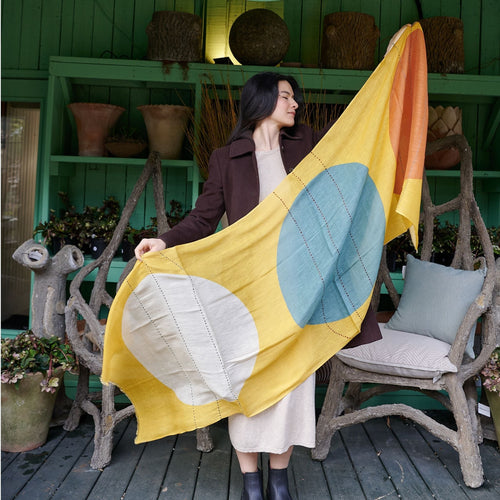 Cirq Sun Yellow Multicolor Modern Artisan Linen Silk Scarf