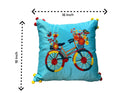 Satin Cushion or Pillow Cover with Cycle Embroidery & Satin Pompom on Sides, Set of 2