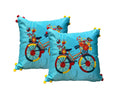 Satin Cushion or Pillow Cover with Cycle Embroidery & Satin Pompom on Sides, Set of 2
