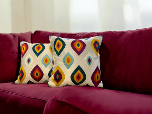 Satin Cushion or Pillow Cover with Eye Embroidery, Set of 2