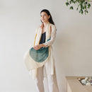 Cirq Moon Off White Multi Color Circle Pattern Hand Embroidered  Linen Silk Handloom Scarf