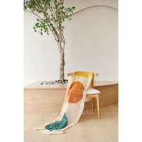 Cirq Moon Off White Multi Color Circle Pattern Hand Embroidered  Linen Silk Handloom Scarf