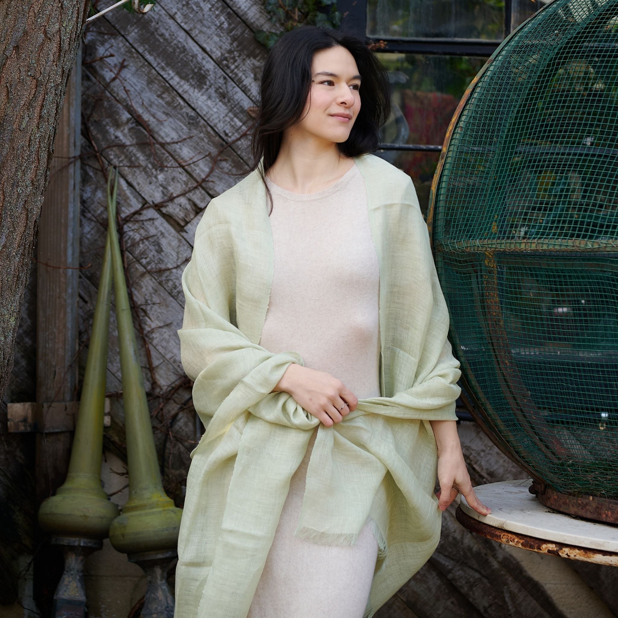 Soya Pastel Lime Green Hand Woven Soft Linen Scarf