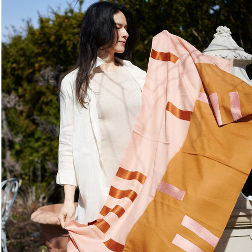 Canyon Orange Hand Embroidered Hand Woven Merino Blend Scarf