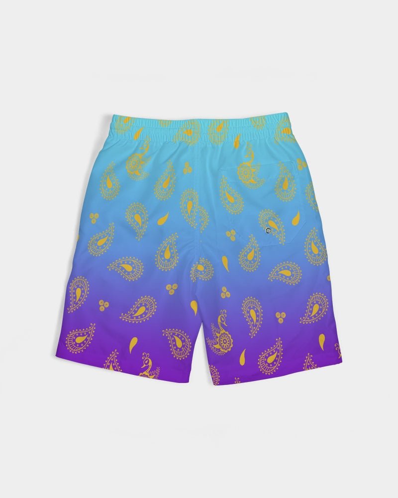 Peacock Henna Boys' Swim Trunks - Comfort Meets Cultural Elegance