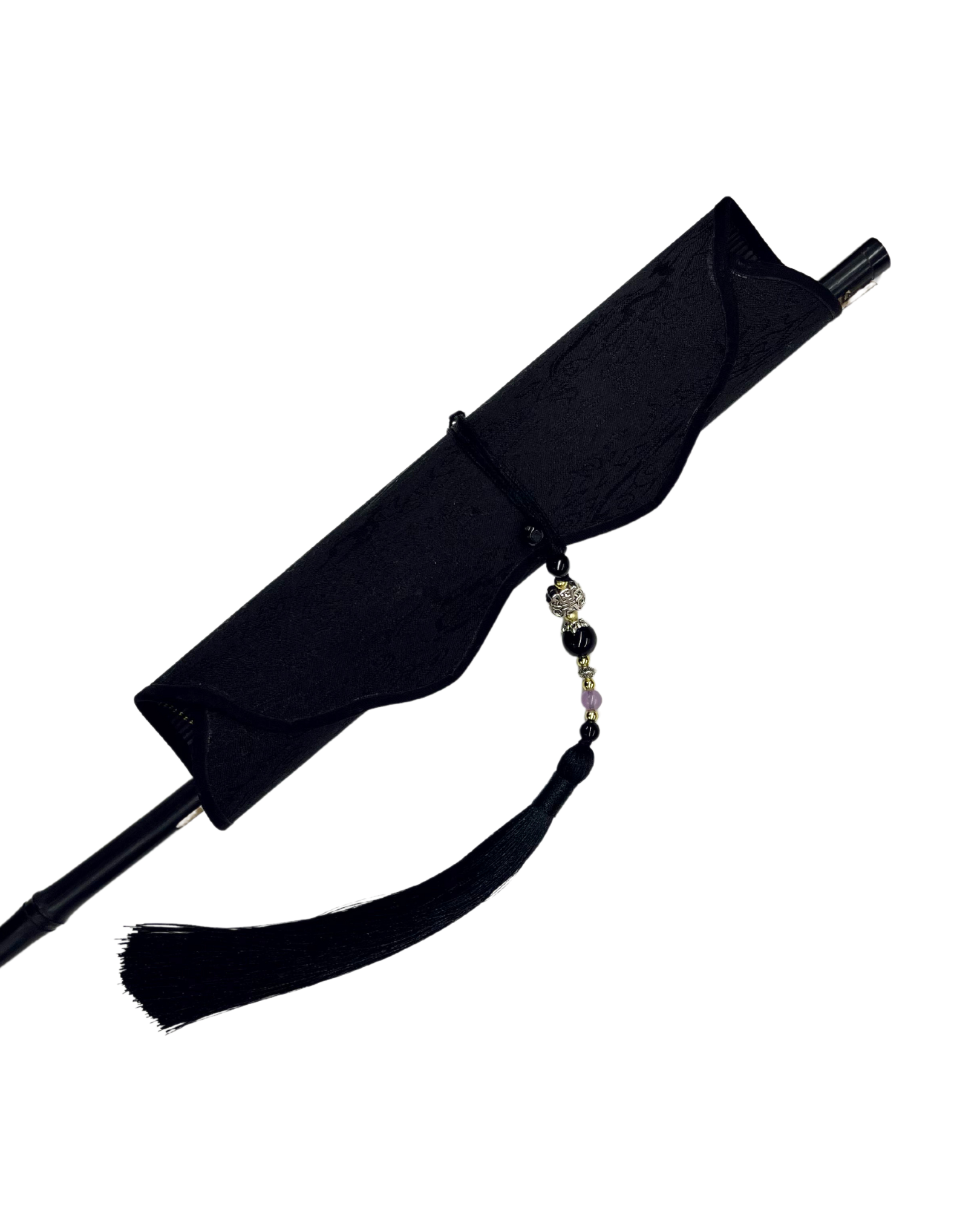 Huan Brocade Foldable Fan Black