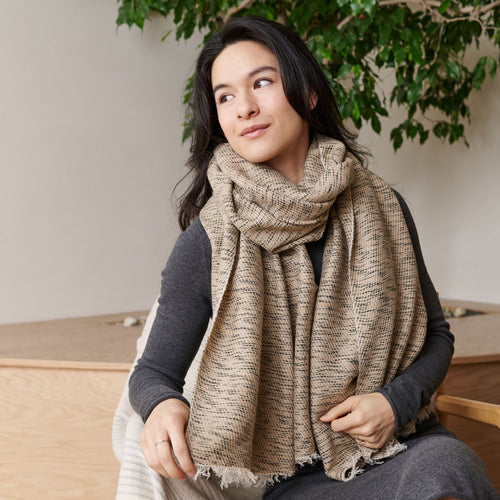 Forest Night Handwoven Neutral Cashmere Merino Scarf