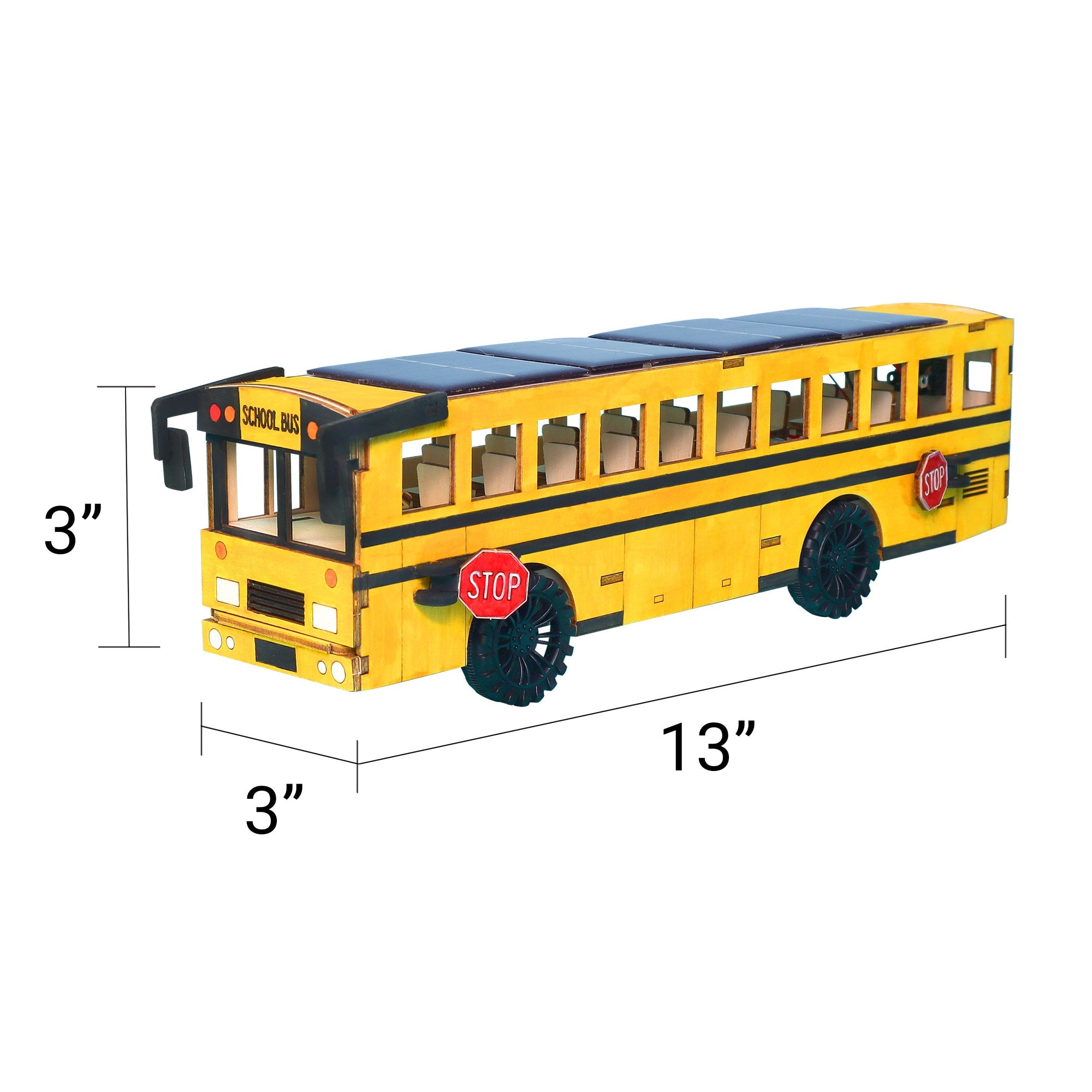 Dual Power School Bus STEM Kit – Build, Paint & Personalize | Battery + Solar Powered