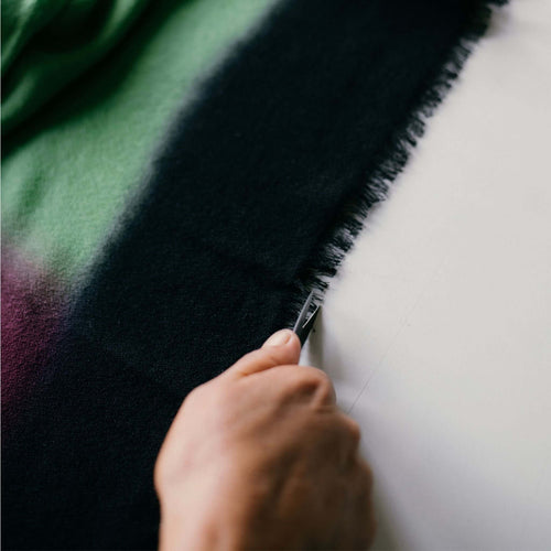 Iris Courtyard Green Purple Hand Woven Cashmere Merino Scarf