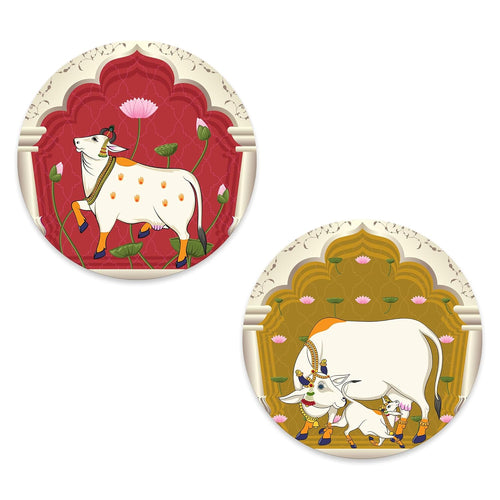 Set of 2 - Round Shape MDF Wall Hanging Decor