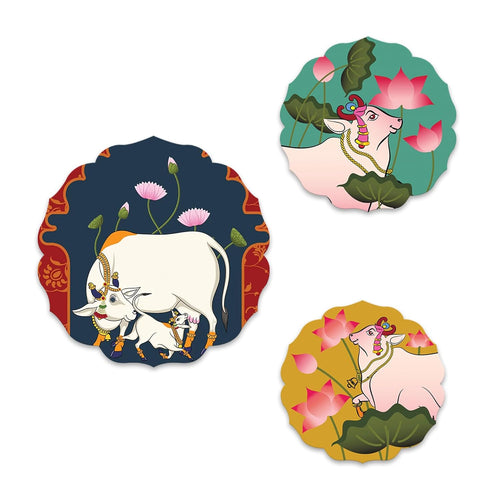 Set of 3 - Round Shape MDF Wall Hanging Decor