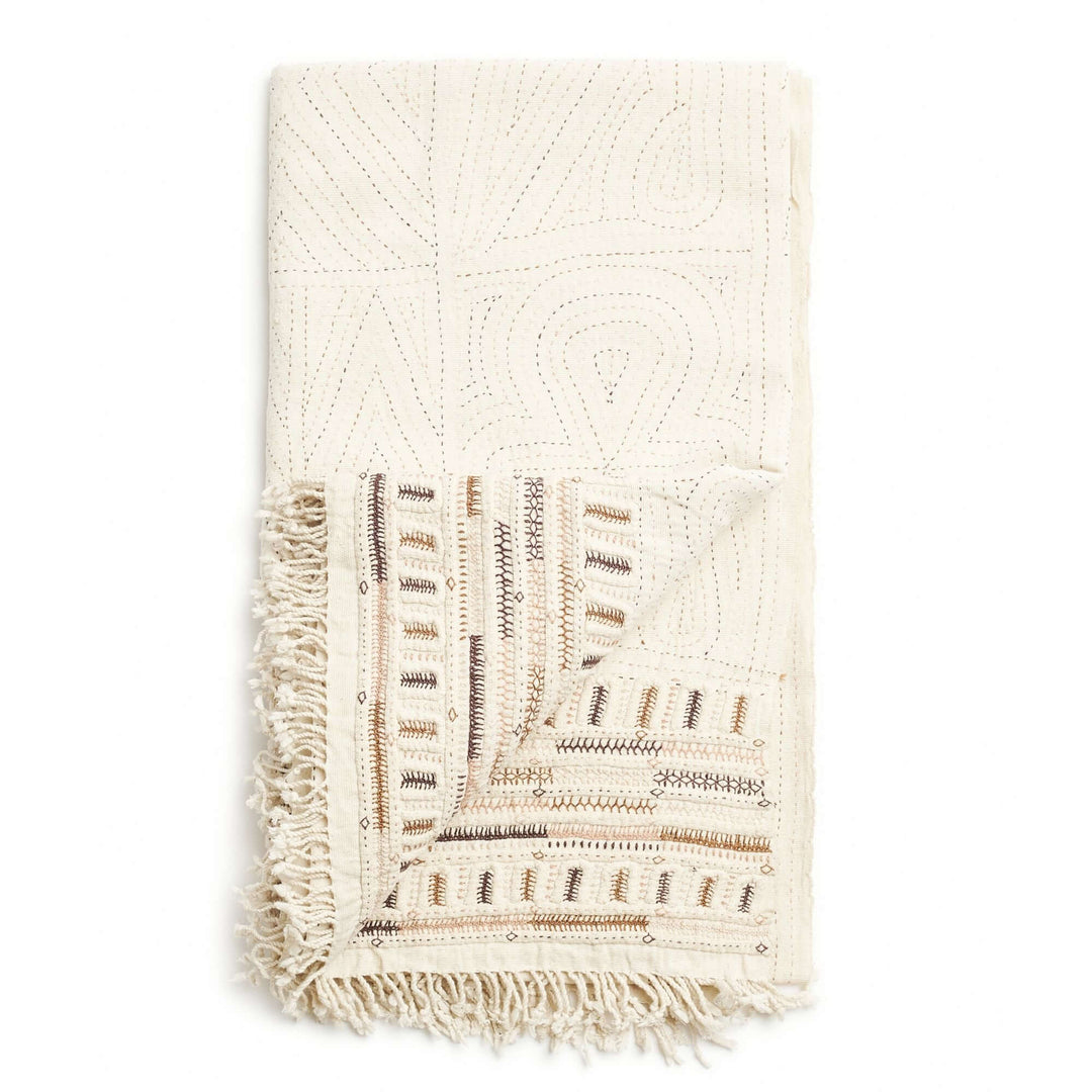 Unah Brown Hand Embroidered Organic Cotton Artisanal Throw