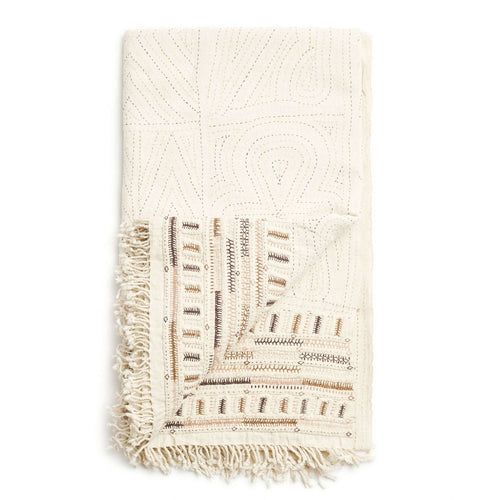 Unah Brown Hand Embroidered Organic Cotton Artisanal Throw