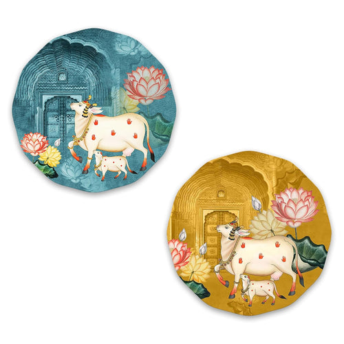 Set of 2 - Round Shape MDF Wall Hanging Decor