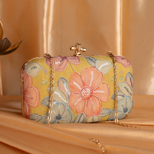 Indian Ethnic Designer Clutch with Ethnic Embroidery of Flower Design