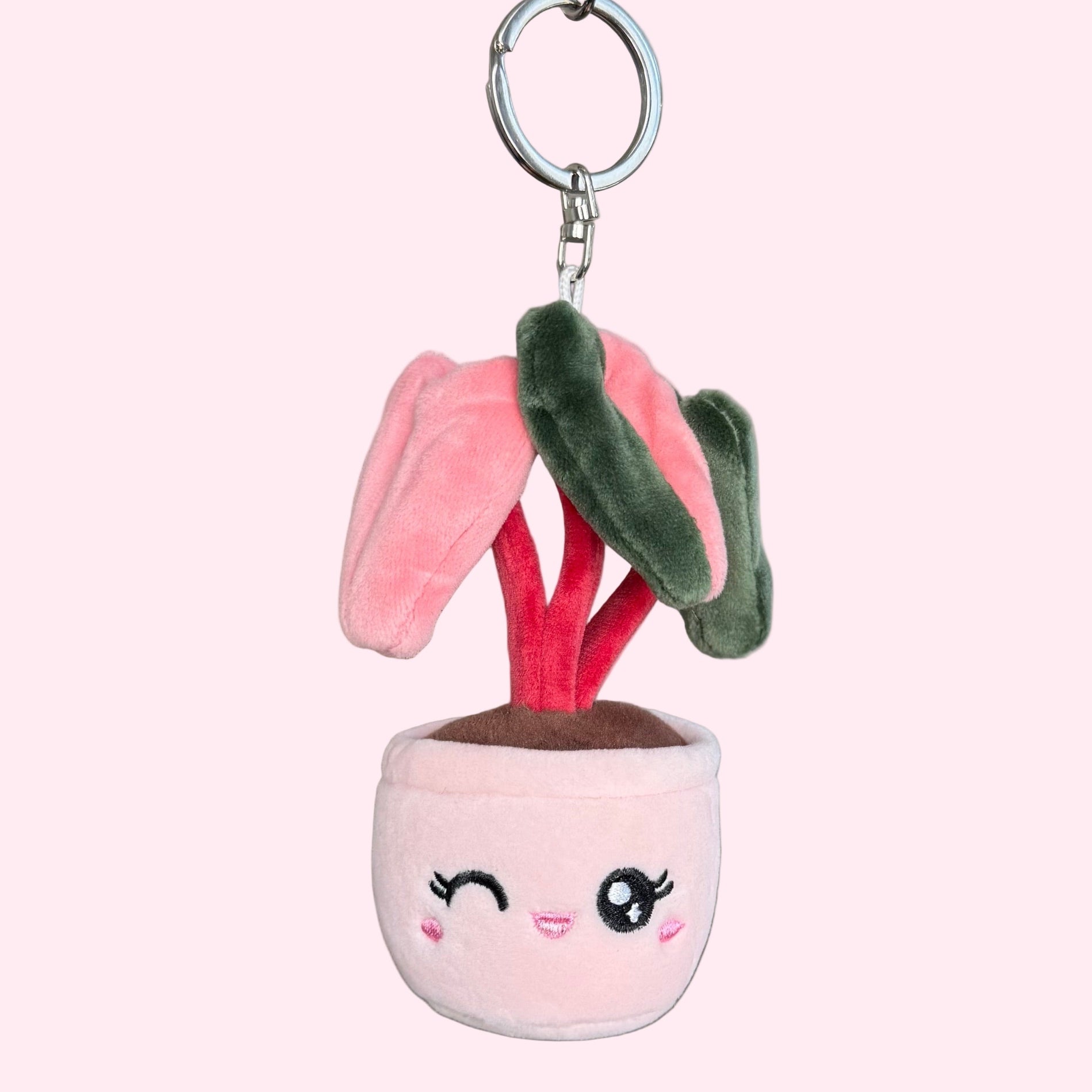 Pink Princess Philodendron Plush Keychain – 5" Plant Bag Charm