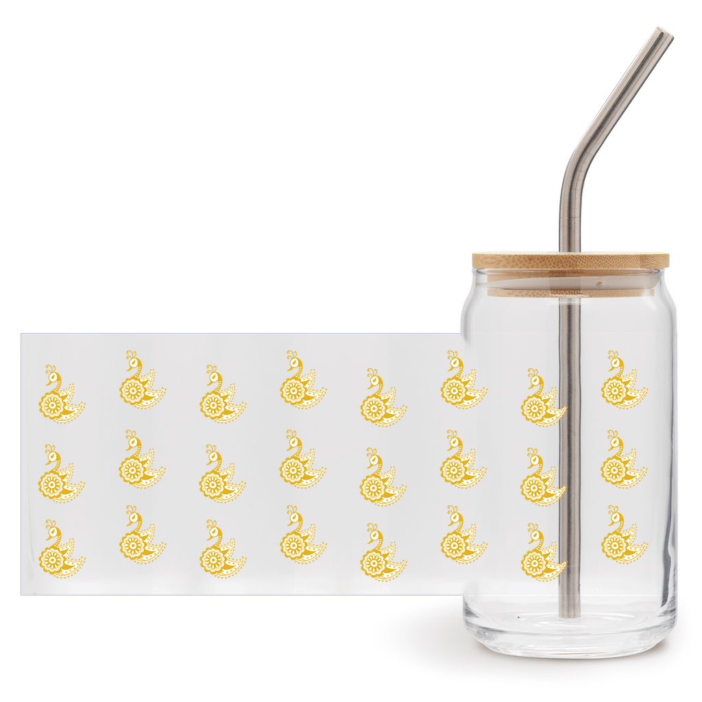 Henna Peacock Glass Tumbler – Sip with Elegance and Tradition
