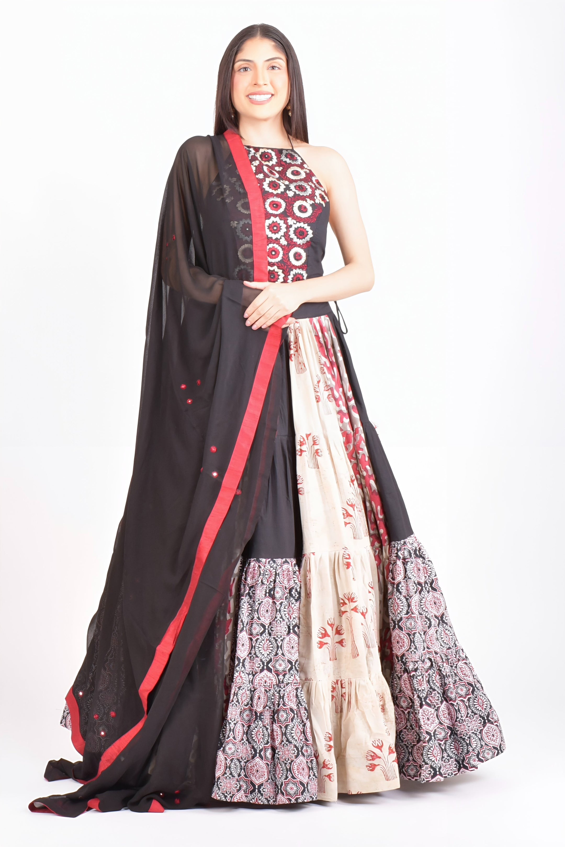 Full Flare Cotton Hand Blocked Chaniya Choli with Embroidered Blouse