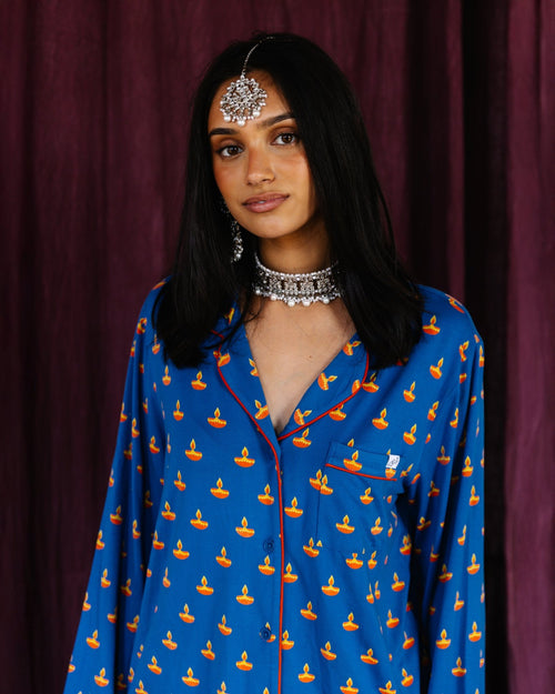 Adult Long Sleeve Button - Down Top – Blue Diya - Cultr. by Created for Culture asianowned aapimarketplace asianownedkids asianownedkidsproducts asianownedbrands