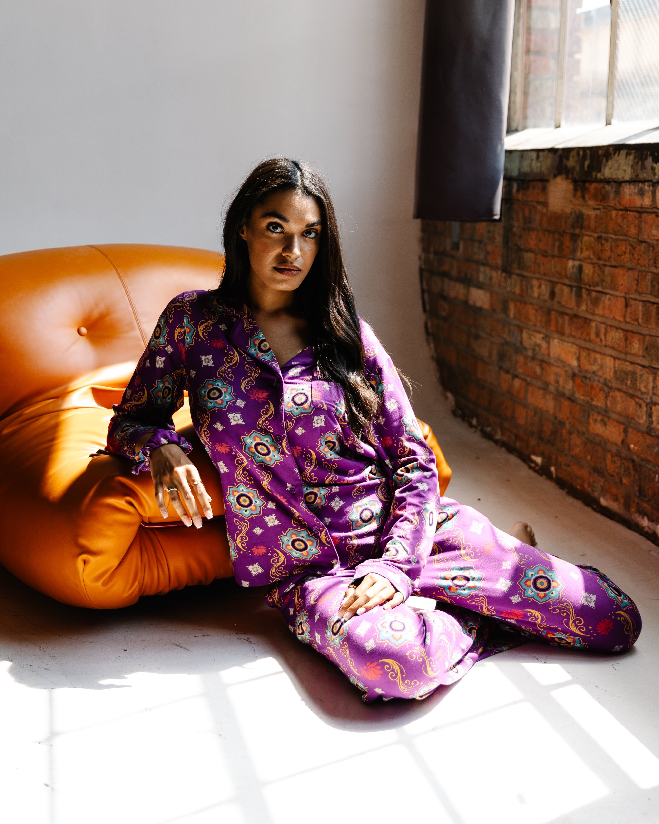 Purple Rangoli Adult Bamboo Pajama Set