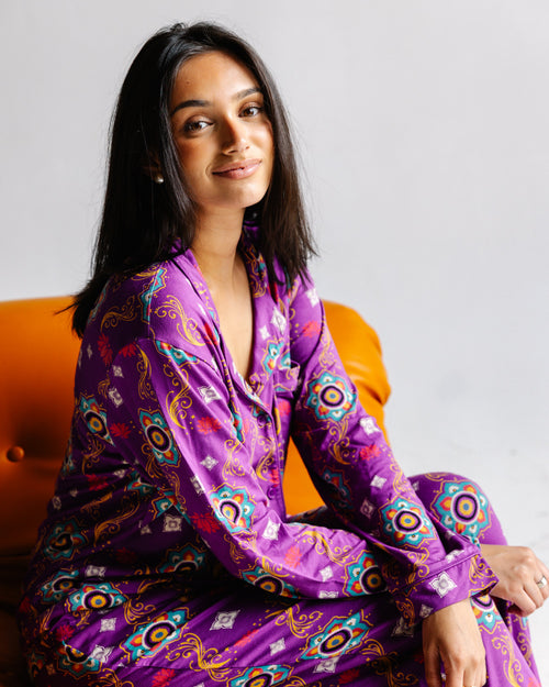Purple Rangoli Adult Bamboo Pajama Set