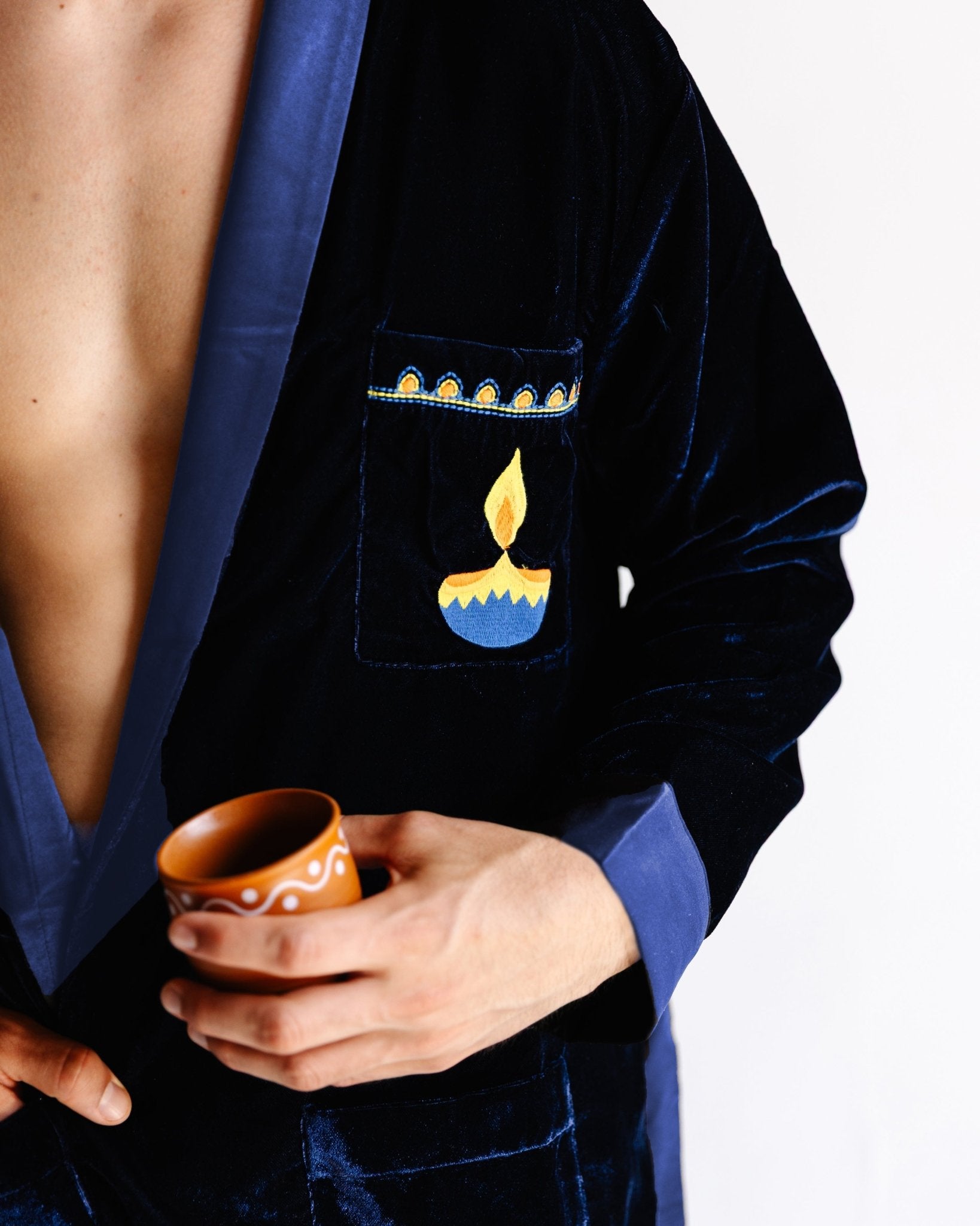 Adult Robe – Velvet & Satin – Blue Diya - Cultr. by Created for Culture asianowned aapimarketplace asianownedkids asianownedkidsproducts asianownedbrands