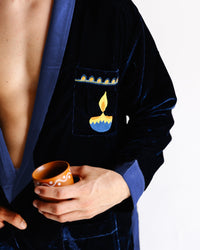 Adult Robe – Velvet & Satin – Blue Diya - Cultr. by Created for Culture asianowned aapimarketplace asianownedkids asianownedkidsproducts asianownedbrands