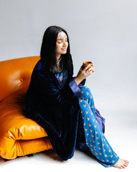 Adult Robe – Velvet & Satin – Blue Diya - Cultr. by Created for Culture asianowned aapimarketplace asianownedkids asianownedkidsproducts asianownedbrands