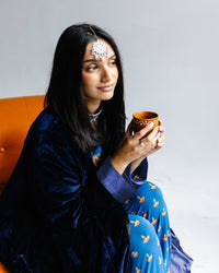 Adult Robe – Velvet & Satin – Blue Diya - Cultr. by Created for Culture asianowned aapimarketplace asianownedkids asianownedkidsproducts asianownedbrands