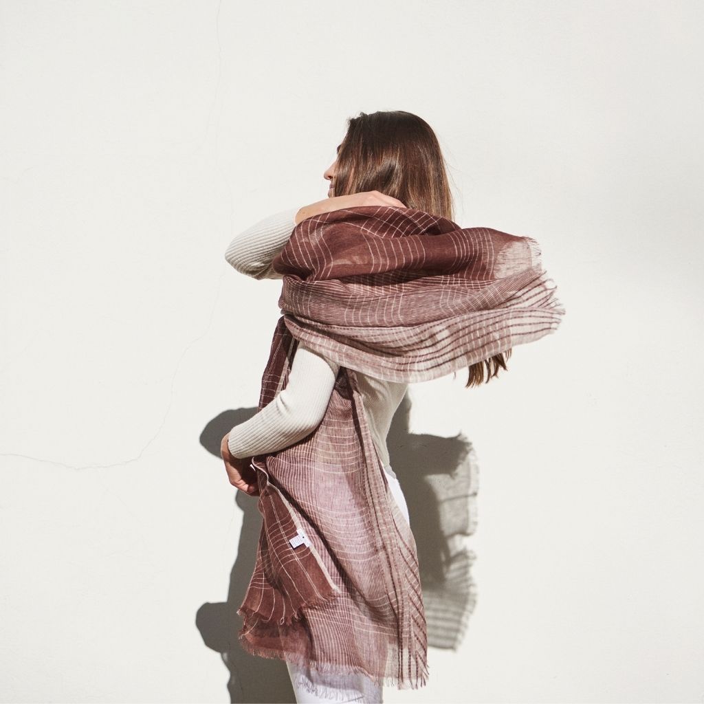 Auro Cinnabar Handwoven Earthy Rust Maroon Linen Scarf