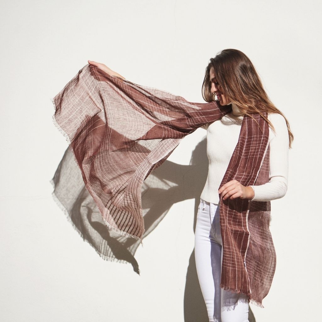 Auro Cinnabar Handwoven Earthy Rust Maroon Linen Scarf