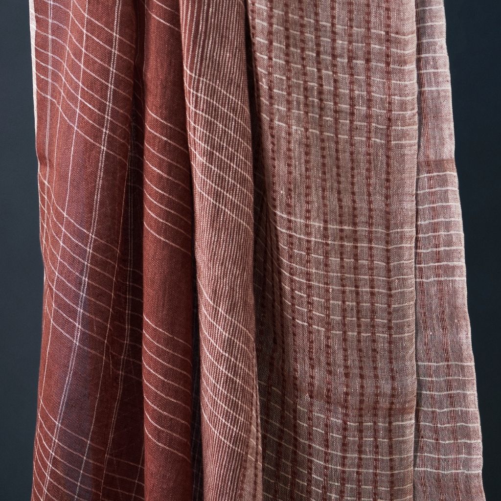 Auro Cinnabar Handwoven Earthy Rust Maroon Linen Scarf
