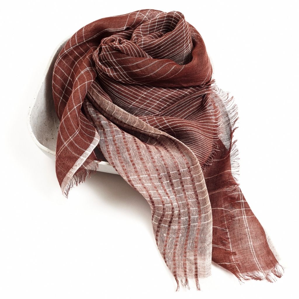 Auro Cinnabar Handwoven Earthy Rust Maroon Linen Scarf