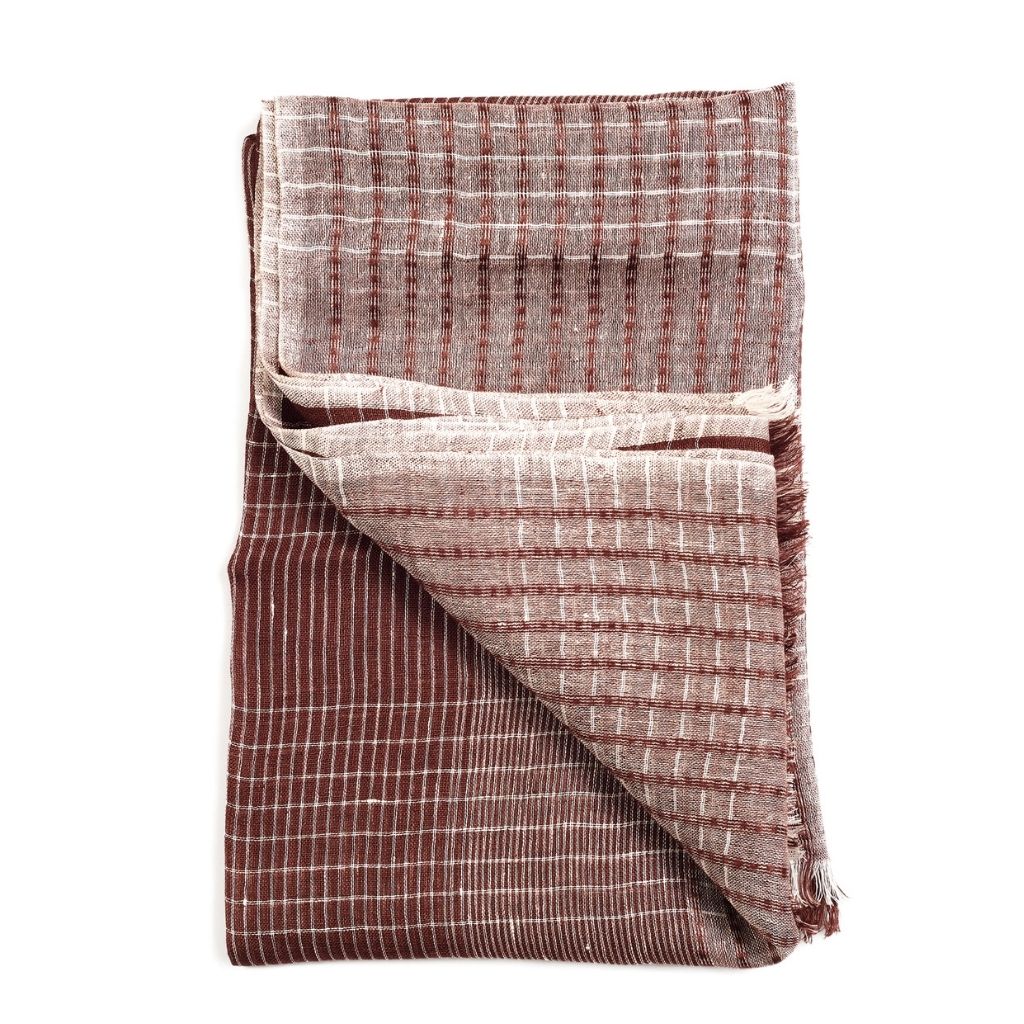 Auro Cinnabar Handwoven Earthy Rust Maroon Linen Scarf