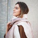 Auro White Striped Pattern Modern Artisan Handwoven Linen Scarf