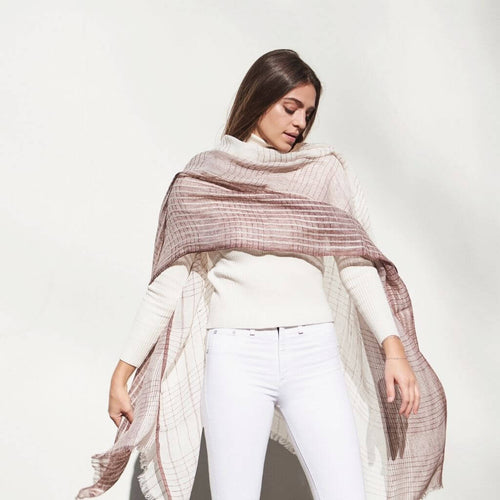 Auro White Striped Pattern Modern Artisan Handwoven Linen Scarf