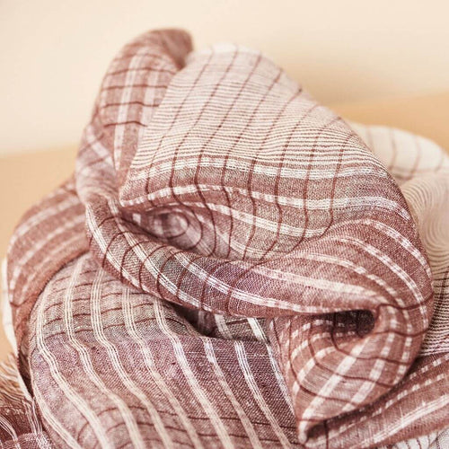 Auro White Striped Pattern Modern Artisan Handwoven Linen Scarf