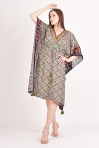 Avena Ajrakh Print Green Kaftan